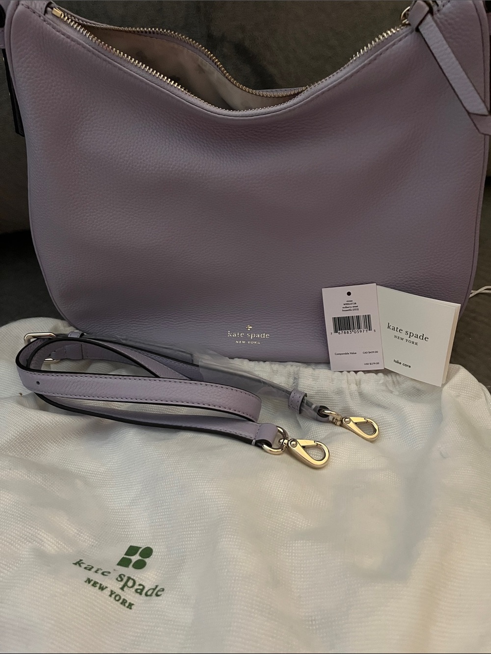 kate spade lavender leather hobo bag